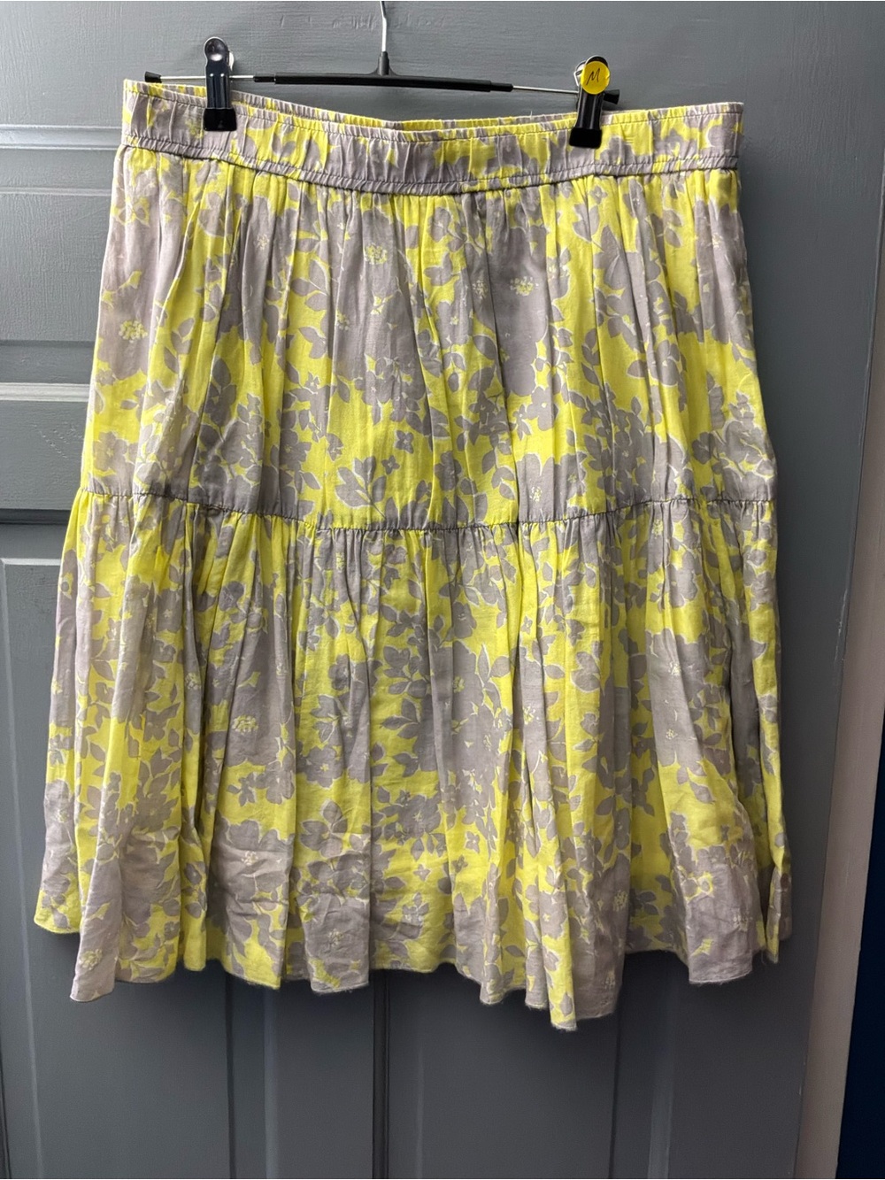 Old Navy Yellow and Gray Floral Tiered A-Line Skirt